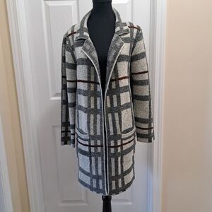 Monteau Sweater Coat Plaid Women's Size Large Grey Brown Cozy Fall Classic